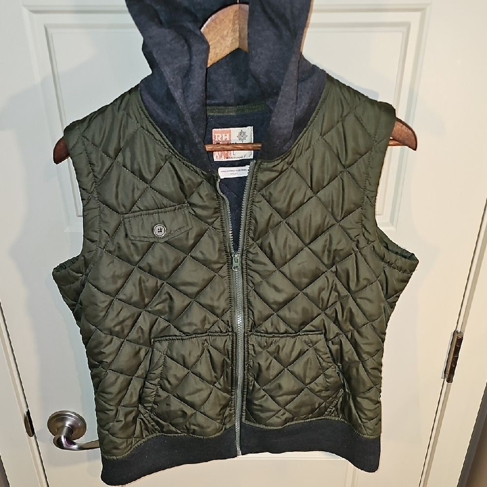 Ruff Hewn Quilted Vest with Hood - Olive and Charcoal SIZE L
